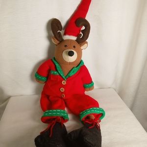 Reindeer 28" Plush Shelf Sitter For Christmas Dressed in Pajamas Holiday Decor.
